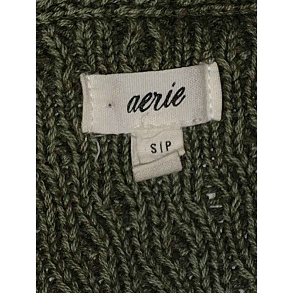 Aerie Women's Green Cable Knit V-Neck Slouchy Long Sleeve Sweater Size Small
